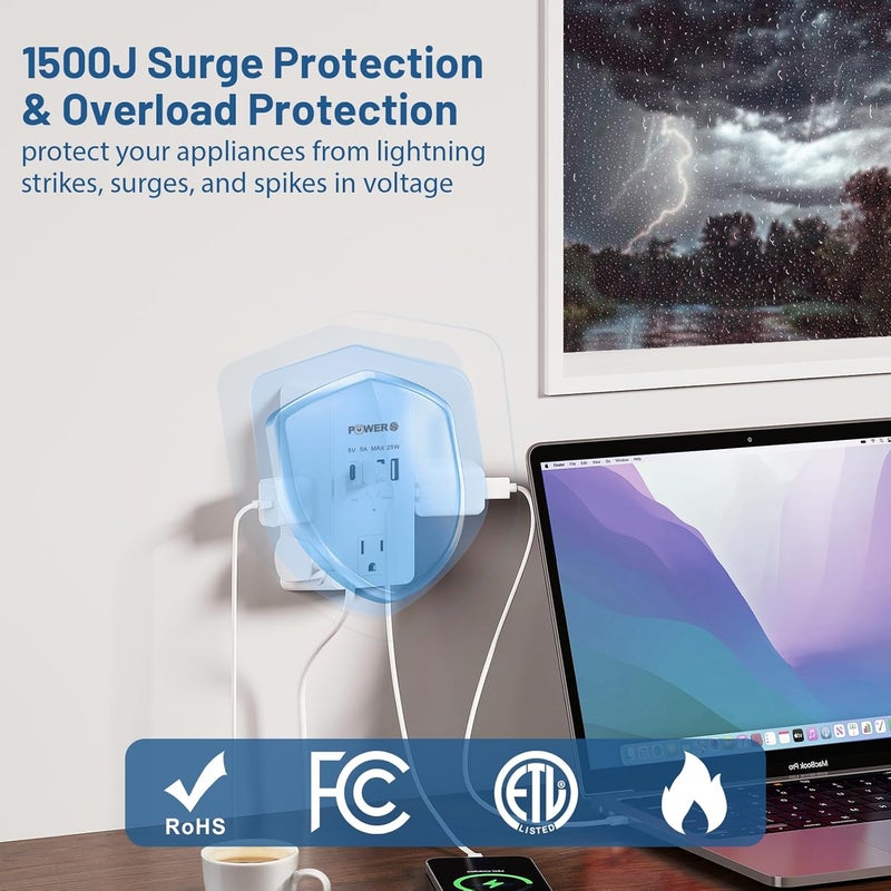 POWERS Electrical Outlet Extender with USB Ports (2C2A), Snug Wall Outlet, Surge Protector, Wall Plug Adapter for Multiple Devices, Wall Socket Expander - Image 5